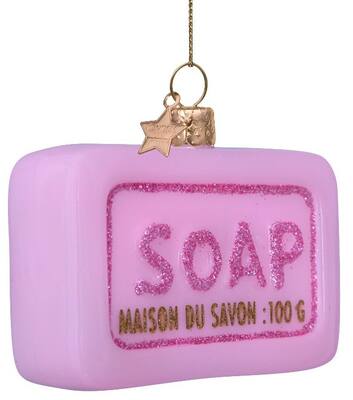 Ornament glass soft pink soap bar H5cm
