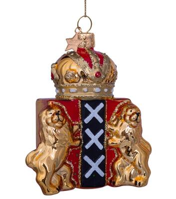 Ornament glass gold coat of arms of Amsterdam H9.5cm w/box