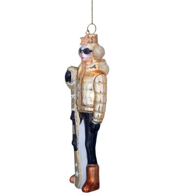 Ornament glass gold ski lady H13cm