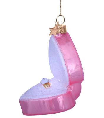 Ornament glass soft pink heart box w/wedding ring H9cm
