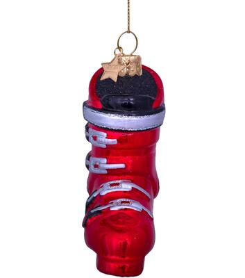 Ornament glass red ski shoe H9.5cm