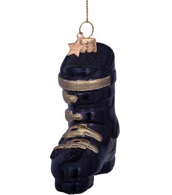 Ornament glass black ski shoes H9.5cm