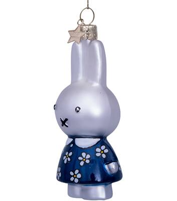 Weihnachtsanhänger Glas Miffy mit blauem Blumenkleid H11cm, mit Box*