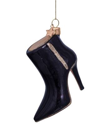 Ornament glass black high heel boot H10cm
