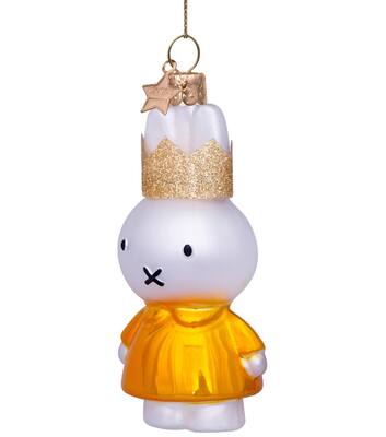 Glazen kerst decoratie Nijntje met gele jurk en kroontje H11cm