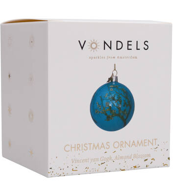 Weihnachtskugel Glas Van Gogh blau mit Mandelblüte H8cm, mit Box