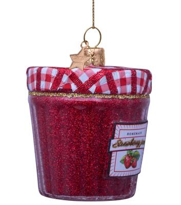 Glazen kerst decoratie rode aardbeienjam pot H7cm