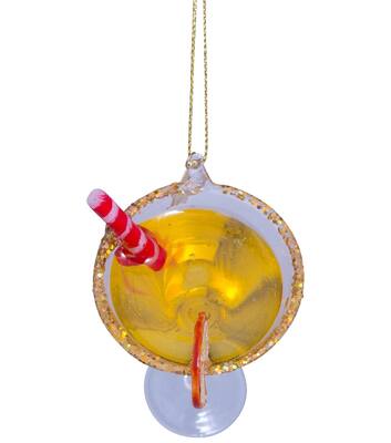 Glazen kerst decoratie cocktail met rietje H3cm