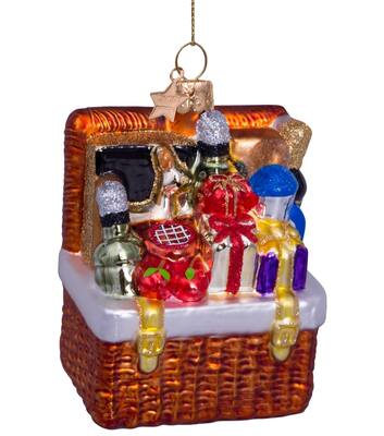 Ornament glass hamper with gifts H11cm