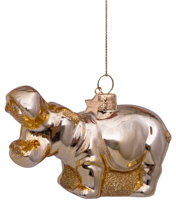 Ornament glass shiny gold hippopotamus H5,5cm