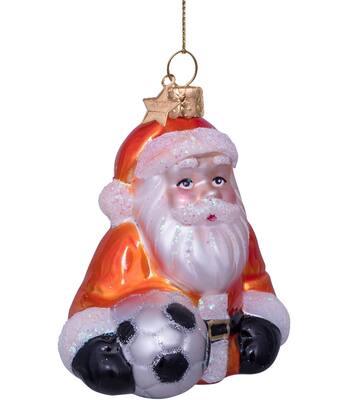 Ornament glass orange santa w/football H9cm