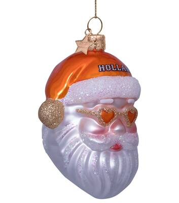 Ornament glass orange Holland santa w/heart glasses H10cm