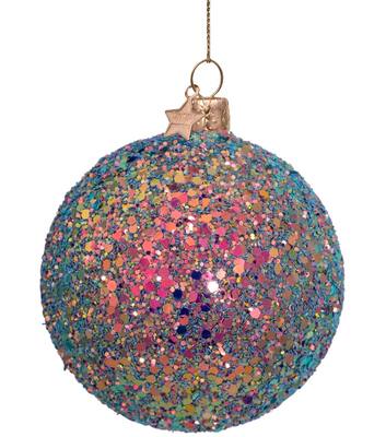 Glazen kerstbal multicolor hologram glitter H8cm