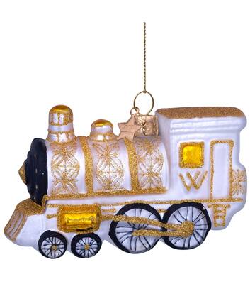 Ornament glass white/gold train H6cm