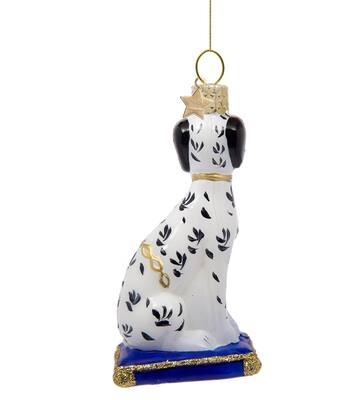 Ornament glass Dalmatian dog w/blue cushion H10,5cm