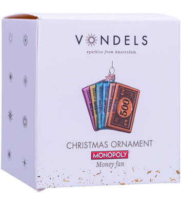 Weihnachtsanhänger Glas Monopoly Geldfächer H9cm, mit Box