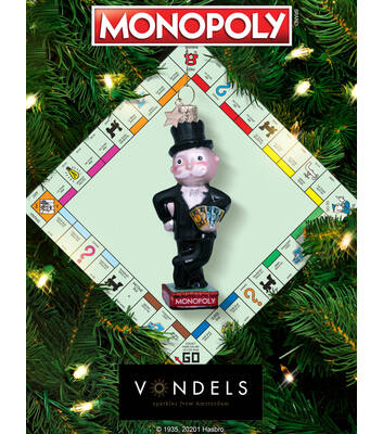Glazen kerst decoratie Monopoly rijke oom Pennybags H10cm