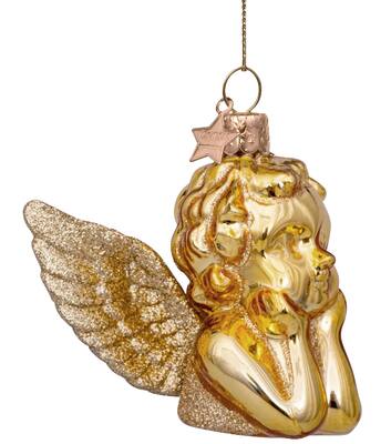 Ornament glass shiny gold angel H7cm