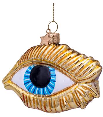 Weihnachtsanhänger Glas glänzend gold/blaues Auge H6cm