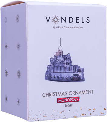 Weihnachtsanhänger Glas opal silbernes Monopoly Boot H7cm, mit Box