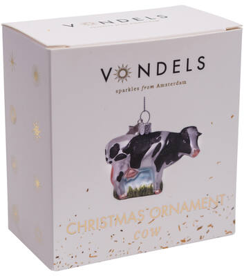 Ornament glass cow black/white H7cm w/box