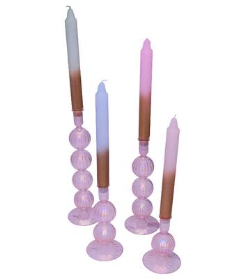 Candle holder glass single bubble luster pink