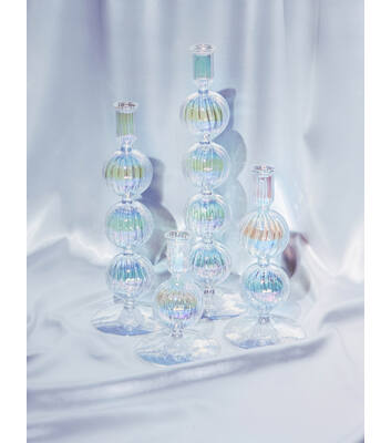 Candle holder glass 4 bubbles luster transparent
