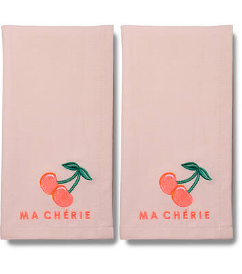 Embroidered napkins MA CHERIE soft pink Pack of 2