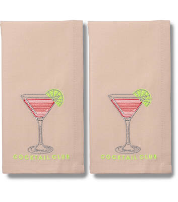 Embroidered napkins COCKTAIL CLUB beige 45cm pack of 2